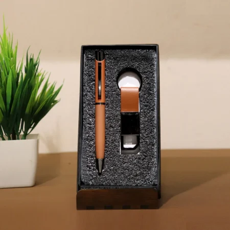Luxury Tan Pen & Keychain Set in Elegant Gift Box