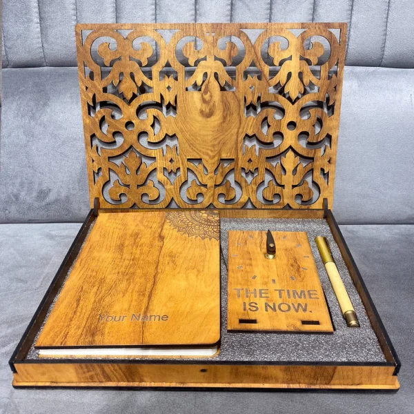 Book, Table Clock, Pen, & Wooden Personalized Wooden Gift Combo - Image 3