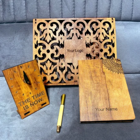 Book, Table Clock, Pen, & Wooden Personalized Wooden Gift Combo