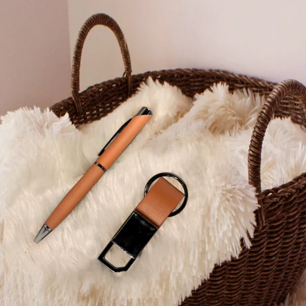 Luxury Tan Pen & Keychain Set in Elegant Gift Box - Image 5