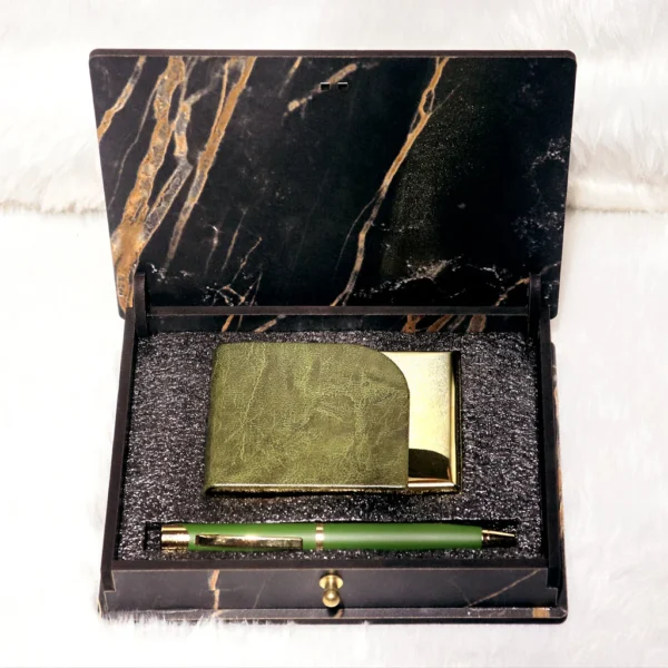 Personalized Wooden Box Card Holder & Pen Combo - Image 2