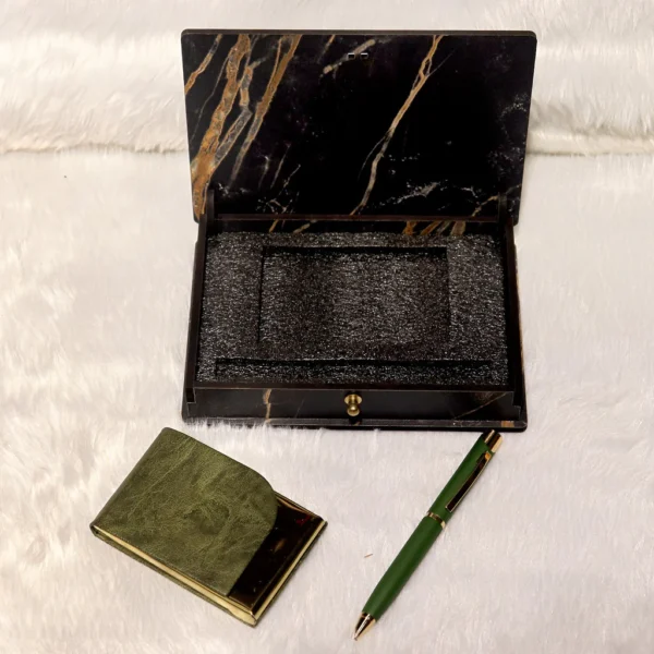Personalized Wooden Box Card Holder & Pen Combo - Image 3