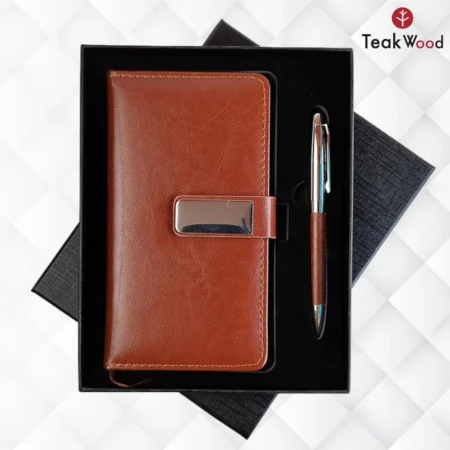 2-in-1 Diary with Pen Gift Set for Men and Women – Leather Notebook & Metal Pen