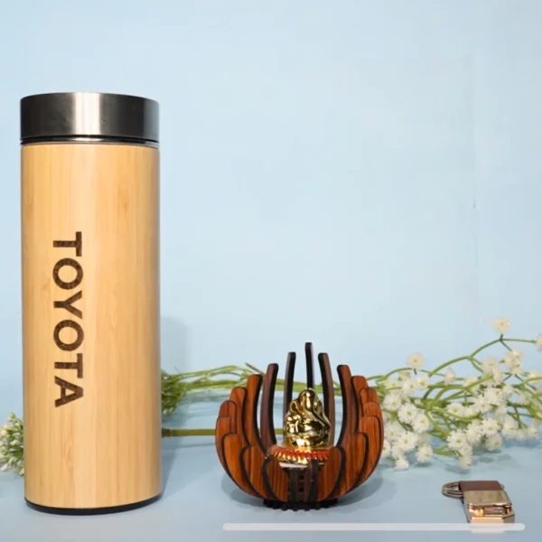 Wooden Essentials Combo: 500 ml Water Bottle, Pen, Keychain & Car Stand - Image 2
