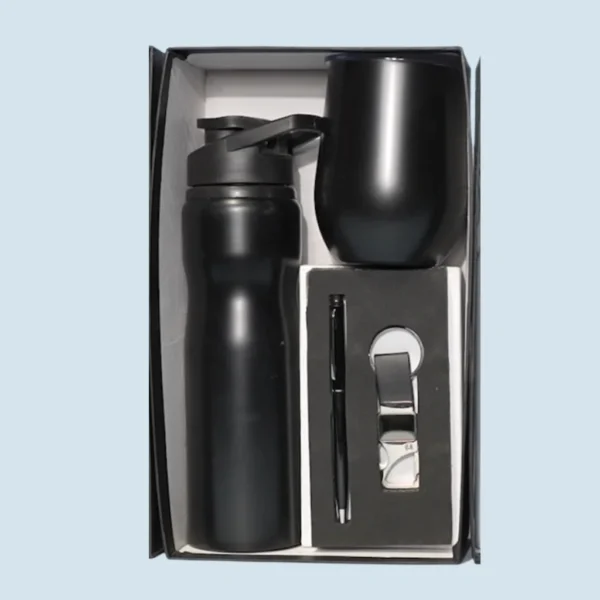 Sleek Black Essentials Combo: 750 ml Water Bottle, Pen, Keychain & Black Metal Mug - Image 2