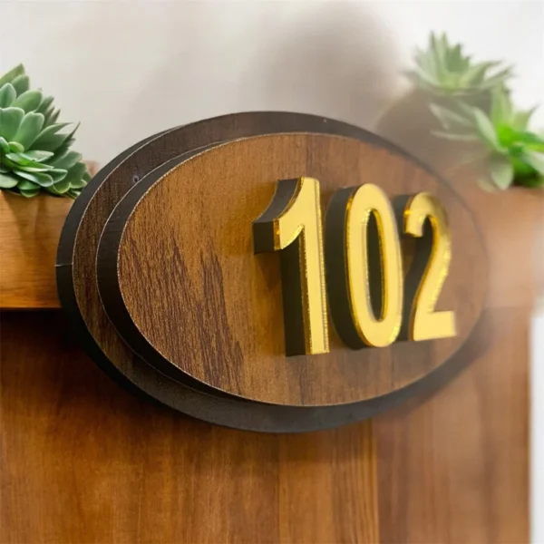 Personalized Wooden Oval Nameplate – Custom Number – 3"x6" - Image 2