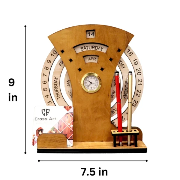 WOODEN CALENDAR WITH DESK ORGANIZER AND CLOCK - Image 3