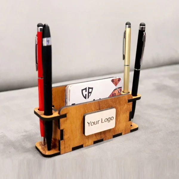 Custom Wooden Pen & Business Card Holder - Personalized Desk Organizer - Image 2
