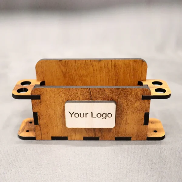 Custom Wooden Pen & Business Card Holder - Personalized Desk Organizer - Image 3
