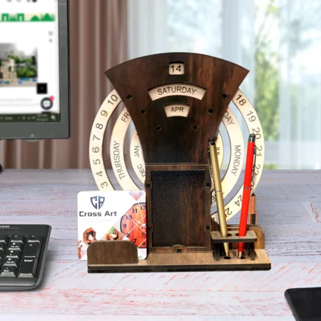 CALENDAR WITH DESK ORGANIZER AND CLOCK WITH PHOTO