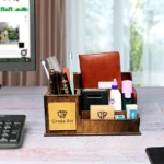 Personalized Desk Organizer with Pen Set, 5 in 1 Part Customized Wooden Desk