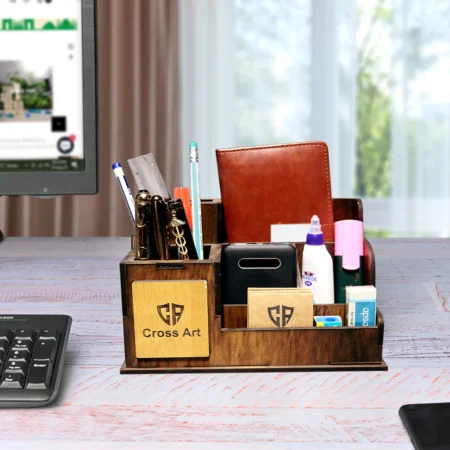 Personalized Desk Organizer with Pen Set, 5 in 1 Part Customized Wooden Desk