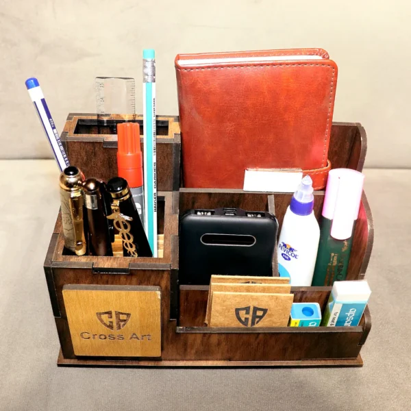 Personalized Desk Organizer with Pen Set, 5 in 1 Part Customized Wooden Desk - Image 3