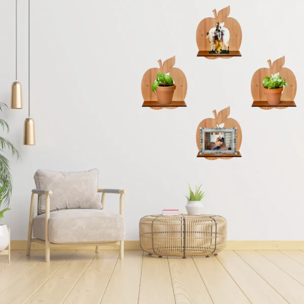 Wooden Apple Shape Wall Self. - Image 3