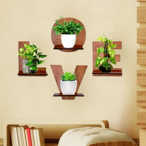Love Shaped Wooden Wall Planter Stand for Room Decor.