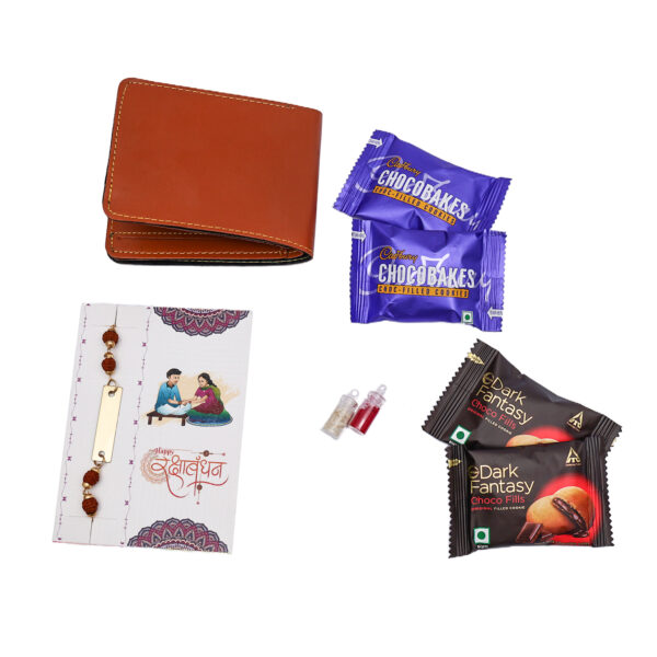 Rakhi Bracelet with Custom Name Plate, Keychain, Men’s Wallet, Delicious Cookies & Greeting Card - Image 5