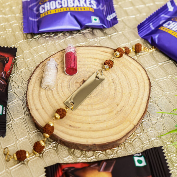 Rakhi Bracelet with Custom Name Plate, Keychain, Men’s Wallet, Delicious Cookies & Greeting Card - Image 2
